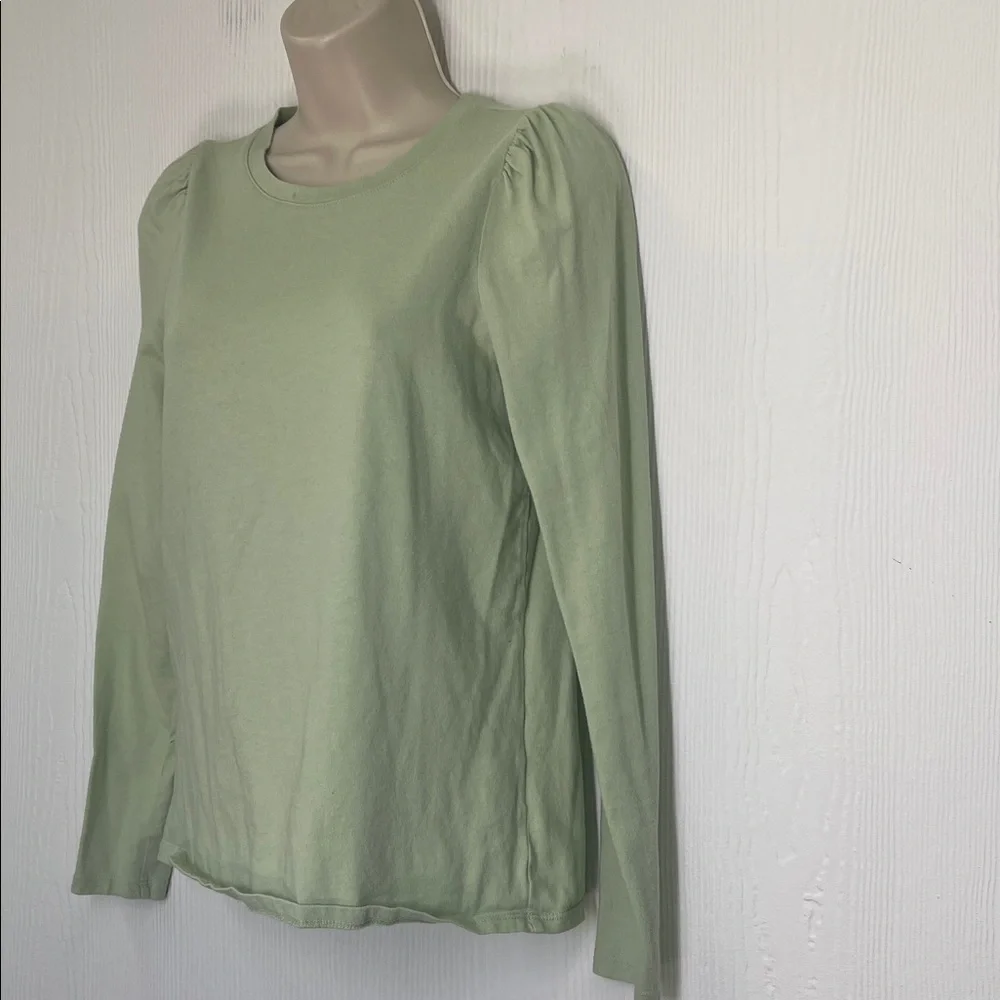 Madewell - Easy Puff Light Green Crewneck Long Sleeve Lightweight Blouse SZ XS